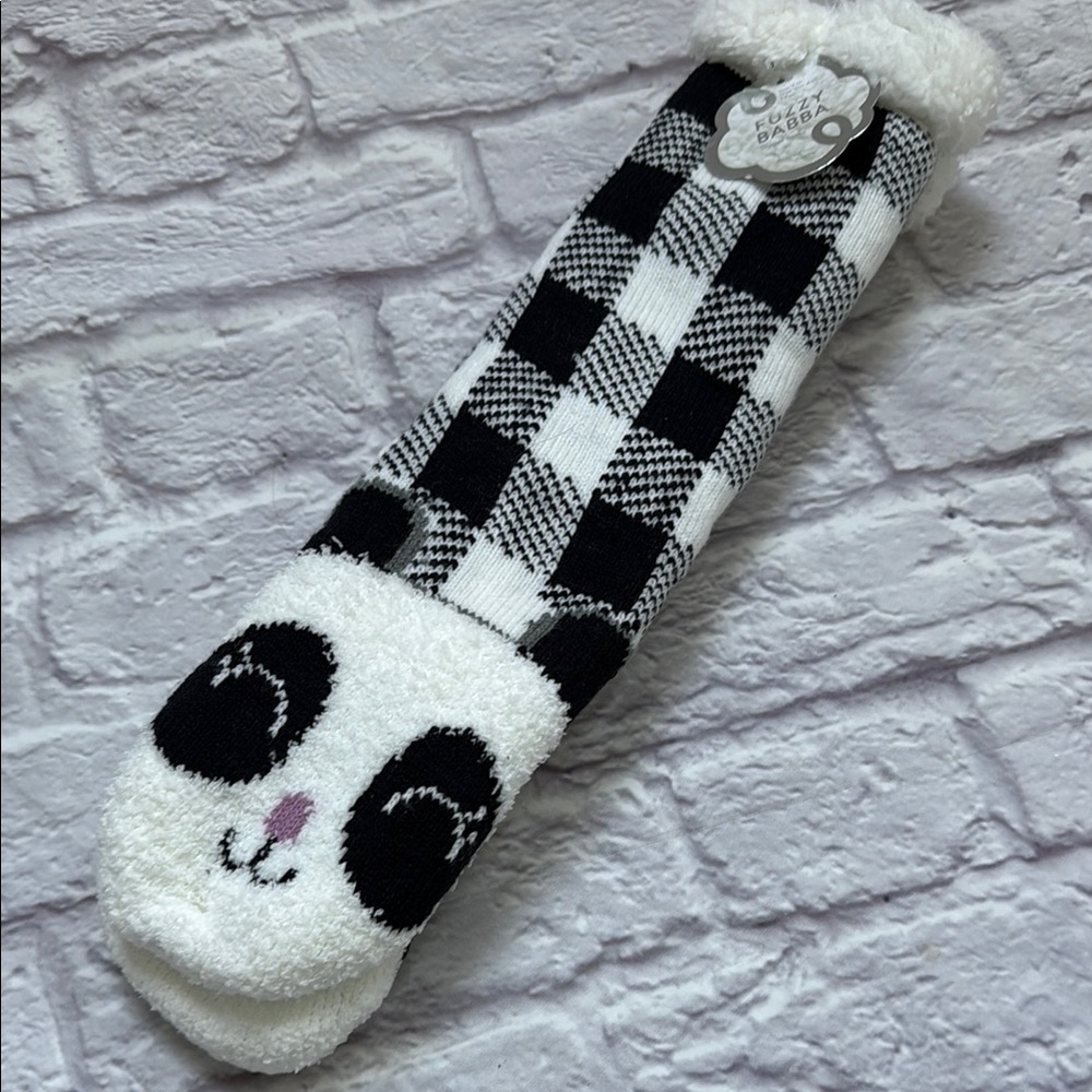 Black and White Checkered Panda Socks with grippers